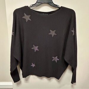 Black Star Embellished Women's Sweater Sz M Greige NWT